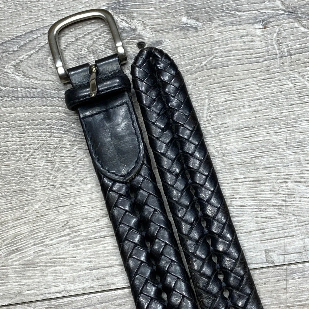 Brooks Brothers Braided Belt Mens 32 Black Genuine Leather Woven Casual Classic